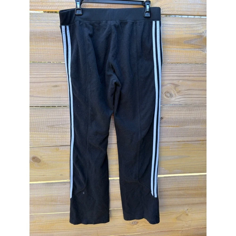 Adidas Fleece Track Pants Black Blue Stripe Straight Leg Mens Small 28x29
